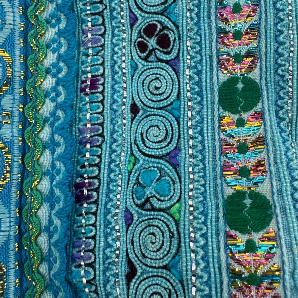 JADEtribe Embroidered Tribal Wristlet Clutch Turquoise Blue Gold Thailand Boho - Picture 2 of 6